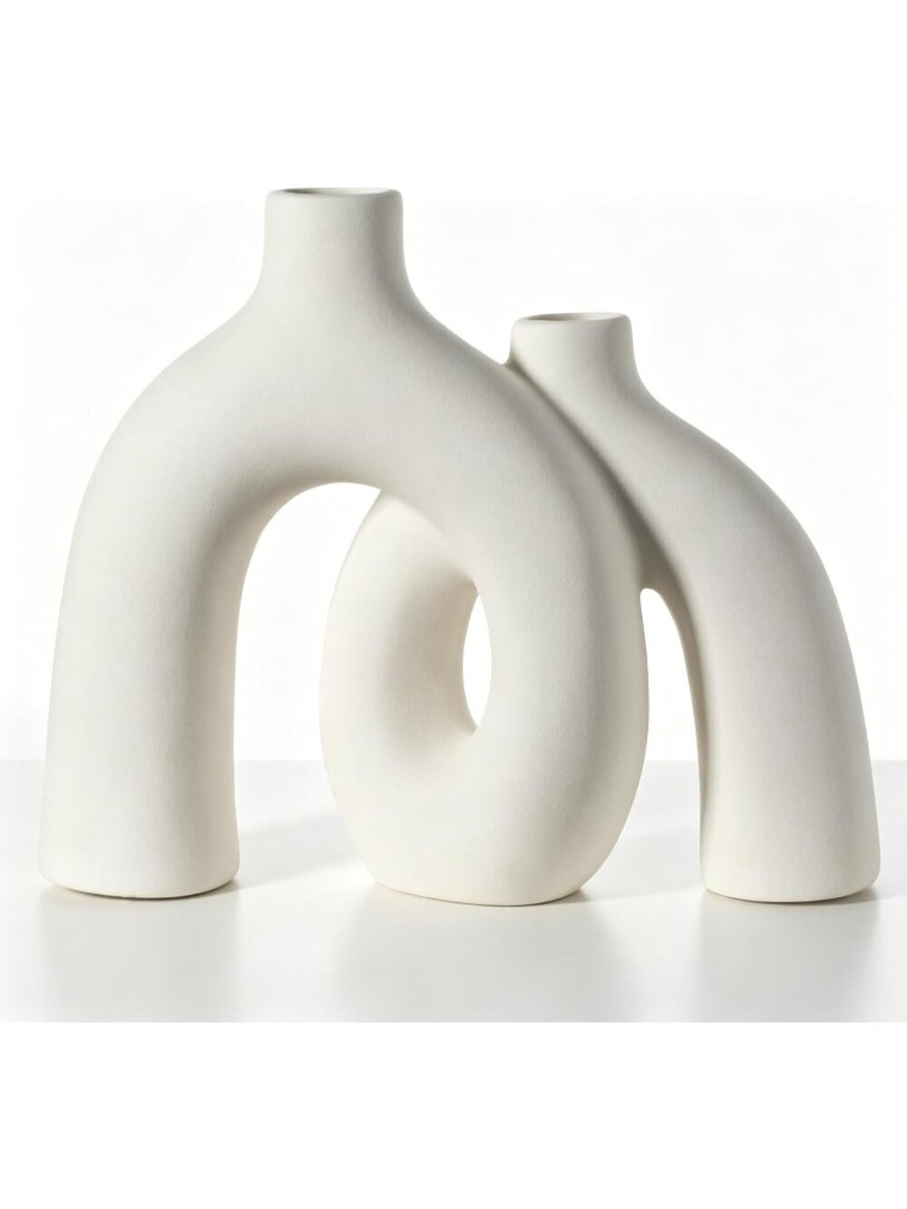 Modern Elegant White Matte Ceramic Nordic Boho Vase Set For Living Room Decor